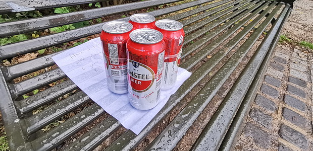 'Have a beer with Cameron' - free beers left out on Brockwell Park memorial bench, south London