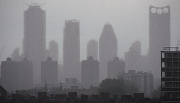 City in the mist: London seen from Brixton during yesterday's storms