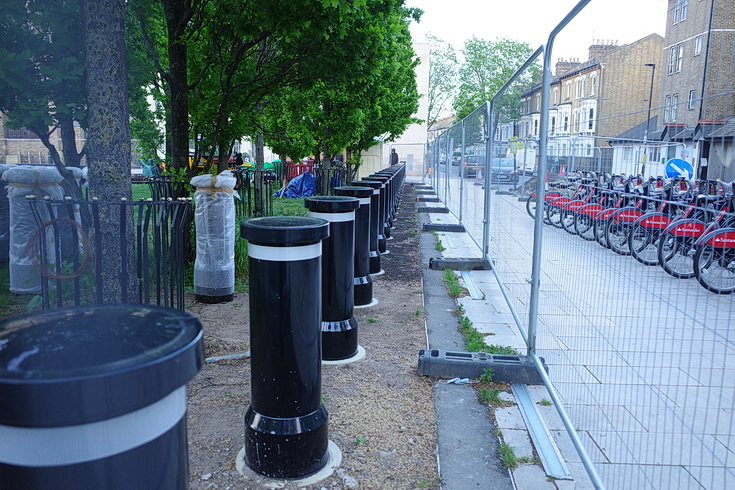 What a load of bollards! Windrush Square's ugly concrete blocks get replaced by lines of bollards 