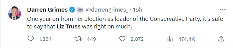 Darren Grimes: ''One year on from her election as leader of the Conservative Party, it’s safe to say that Liz Truss was right on much.''