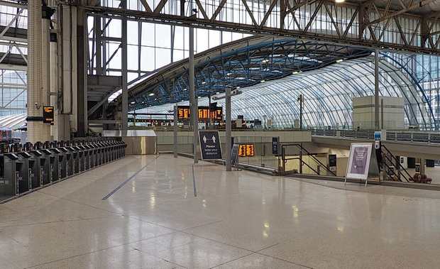 The eerie emptiness of Waterloo station in rush hour lockdown, 5.30pm, Thurs 4th June 2020