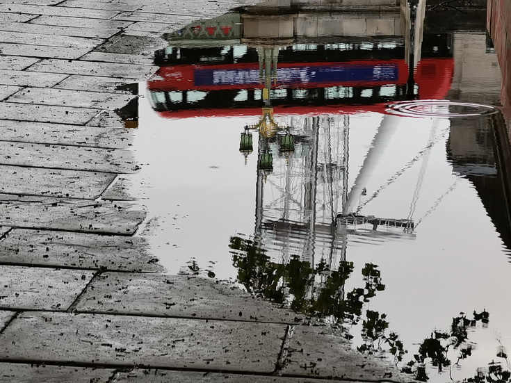 South Bank abstract - reflections, puddles and the London Eye