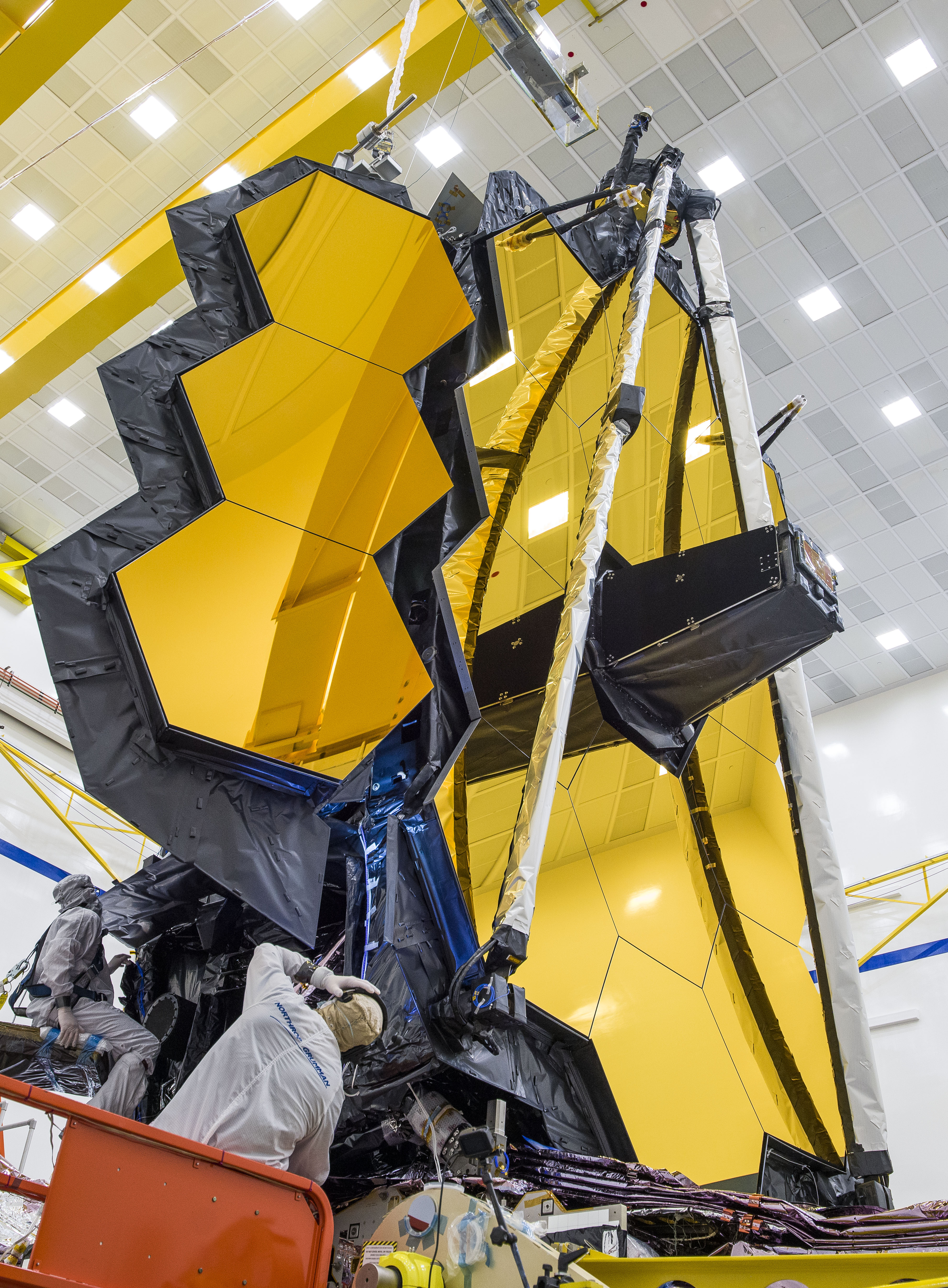 JWST engineering ground test of starboard primary mirror wing deployment.