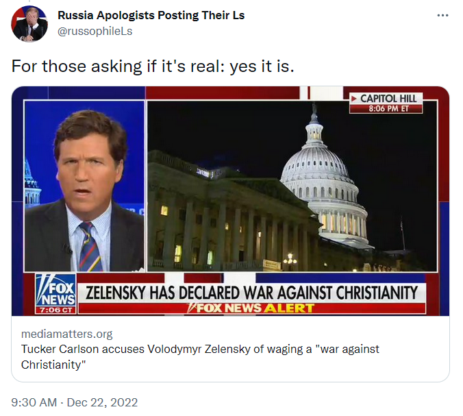 Tucker Carlson accuses Volodymyr Zelensky of waging a 'war against Christianity'