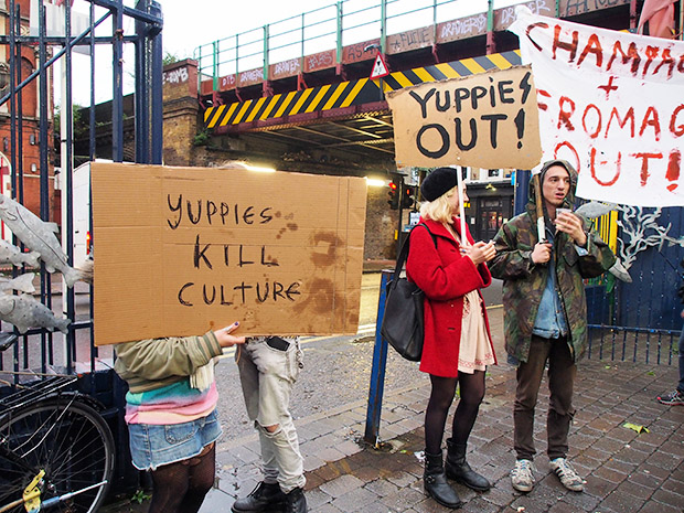 Yuppies Our protest against the opening of Champagne & Fromage in Granvile Arcade, Brixton Village, Brixton, Friday 11th October 2013