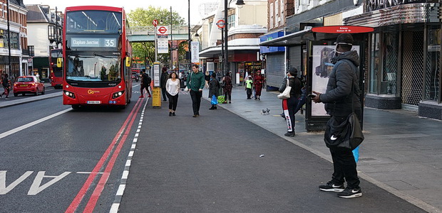 In photos: wider pavements and bus stops in central Brixton introduced for safe social distancing, 8th May 2020