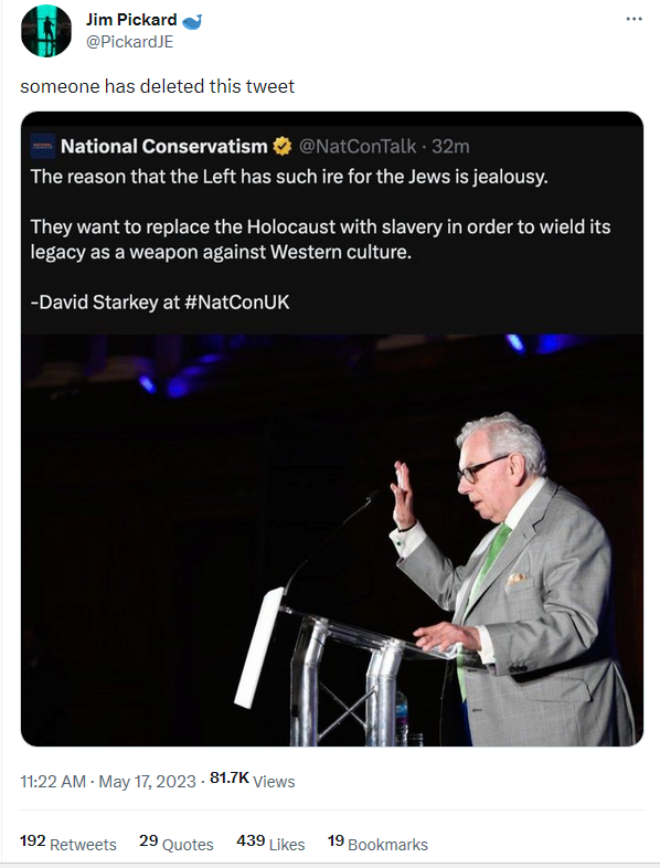 Deleted National Conservatism quoting David Starkey 