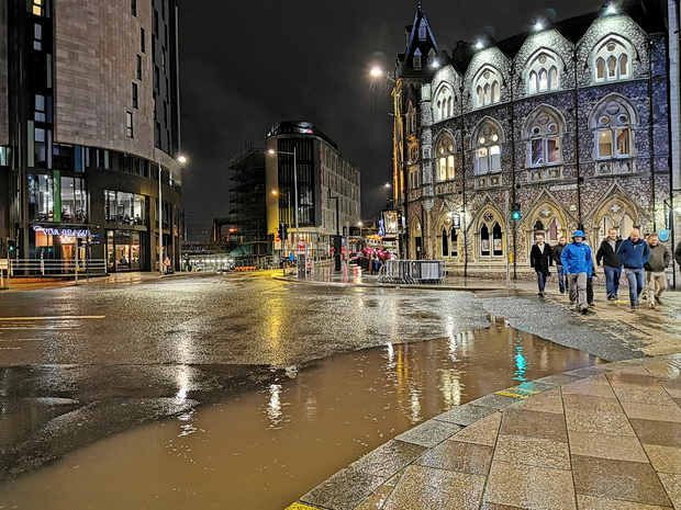 Photos of the rain-soaked streets of Cardiff - City centre and Llanishen at night, Jan 2020