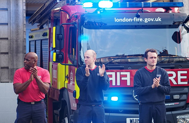 In photos: Brixton firemen clap for the NHS, Thurs 7th May 2020