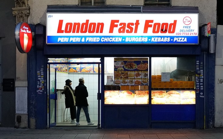 Loughborough Junction at night: shop fronts, signs and street scenes